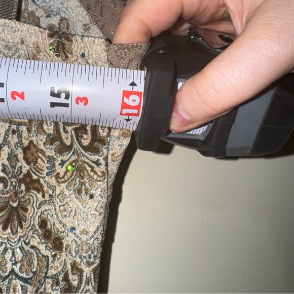 Women’s Vintage Y2K Brown Paisley Print Lace Trim Sparkle Cami Tank Top Size L - Picture 12 of 13